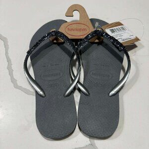 Havaianas Women's Slim Glitter II Flip Flop Sandal Steel Grey US 6